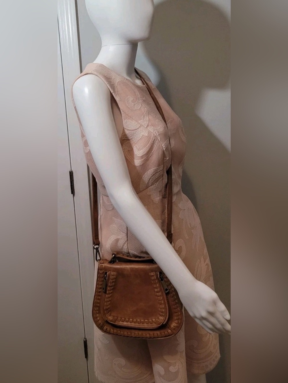 Altar’d State Satchel Crossbody Bag Brown Whipstitch Faux Leather Shoulder Purse - Picture 3 of 12